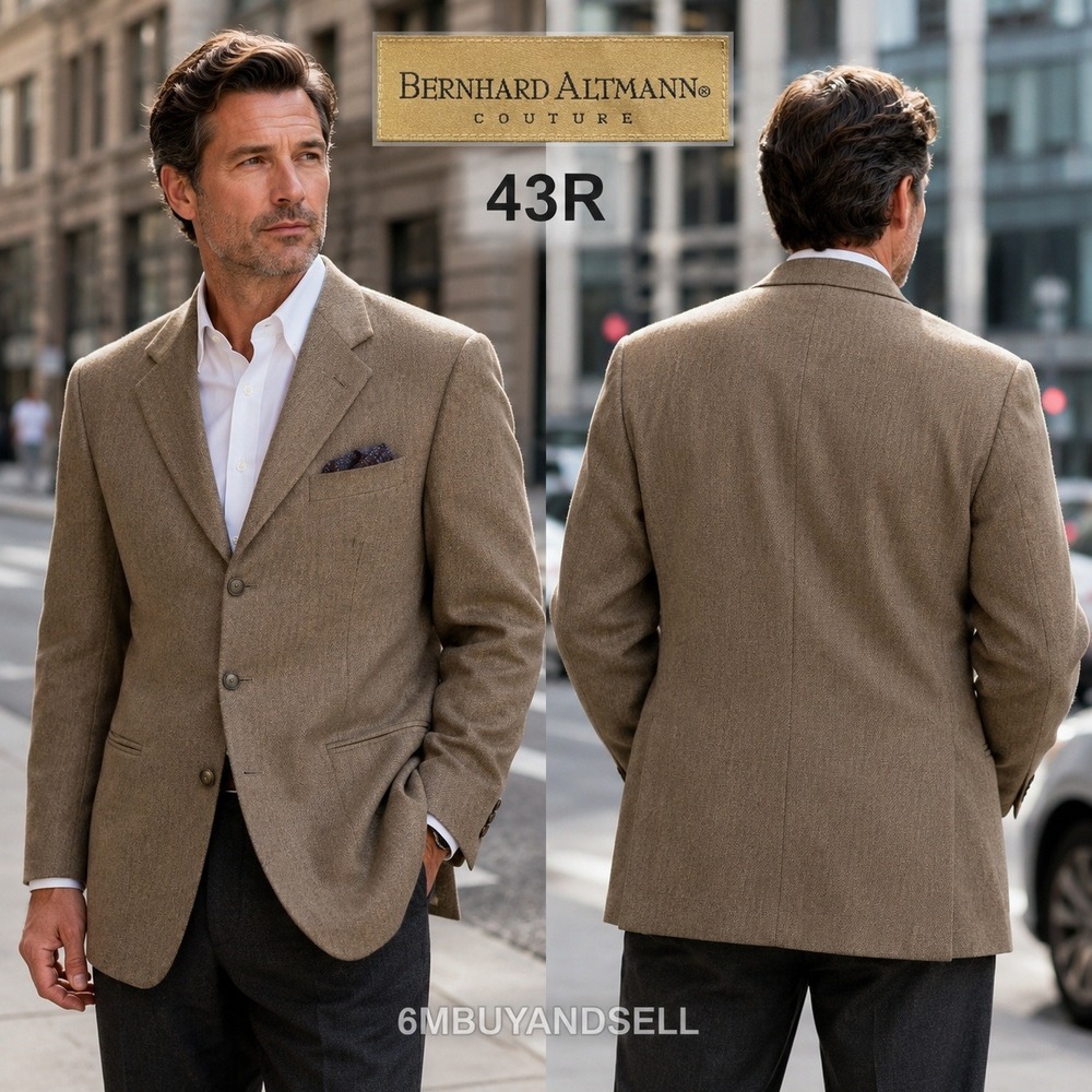 Bernhard Altmann Couture Mens 43R Wool Blazer Sport Coat Tan 3 Button Jacket